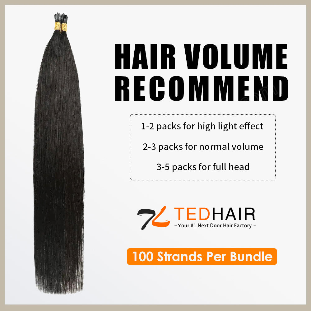 Tedhair I Tip Hair Extensions Straight Natural Remy Human Hair (#1B Natural Black)