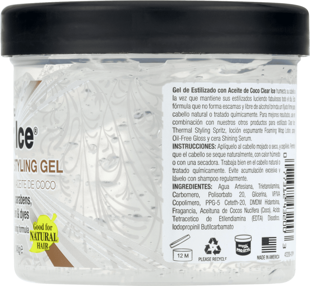Ampro Clear Ice Coconut Oil Styling Gel, 12 oz., Moisturizing, Unisex