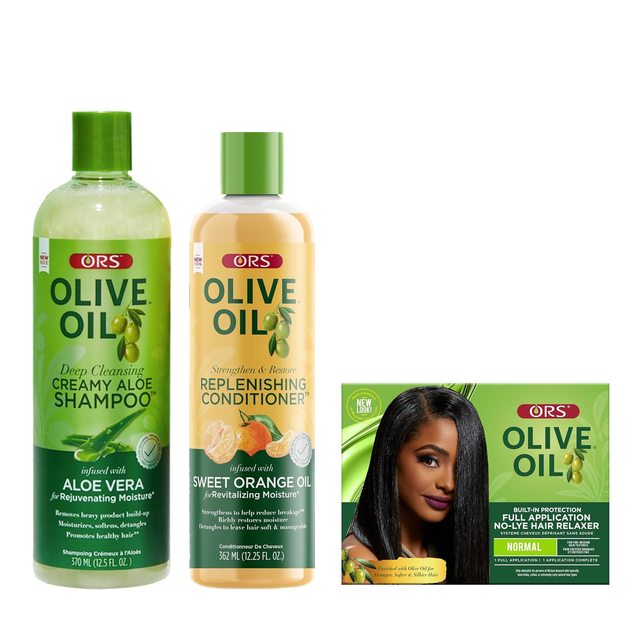 ORS Olive Oil Shampoo, Conditioner & Full Application No-Lyer Relaxer 3-Piece Set