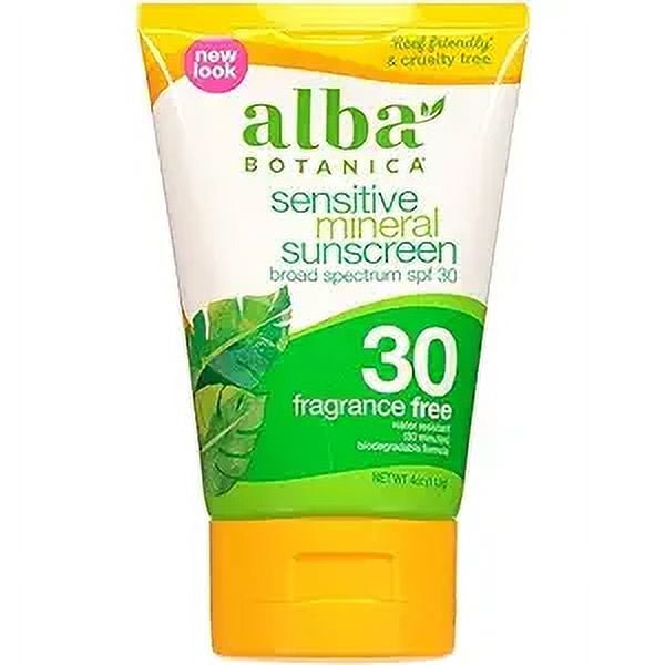 Alba Botanica Sunscreen Lotion, Sensitive Mineral, SPF 30, Fragrance Free, 4 Oz