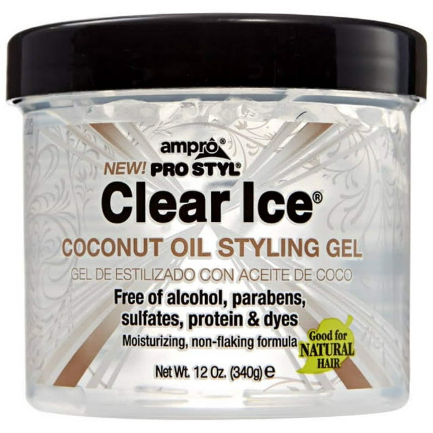 Ampro Clear Ice Coconut Oil Styling Gel, 12 oz., Moisturizing, Unisex