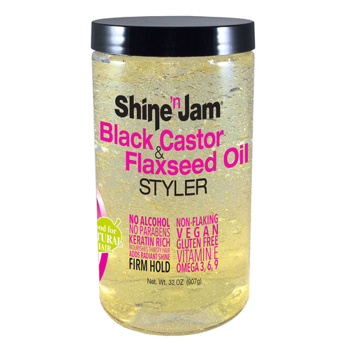 Ampro Shine-n-Jam Castor Oil and Flaxseed Gel, Hair Gel, 32 oz