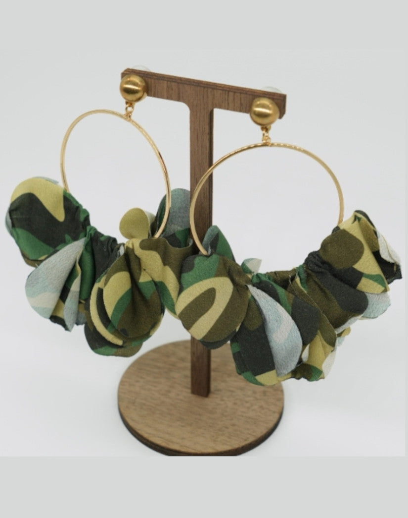 Camouflage Stripe Fabric Petal Ear Rings