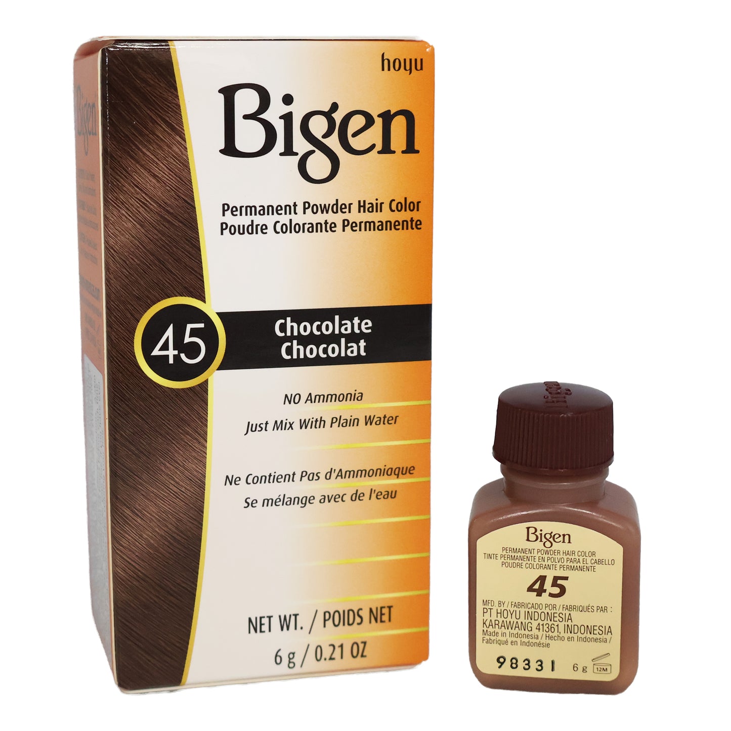 Bigen Permanent Powder Hair Color 45 Chocolate, 0.21 Oz.