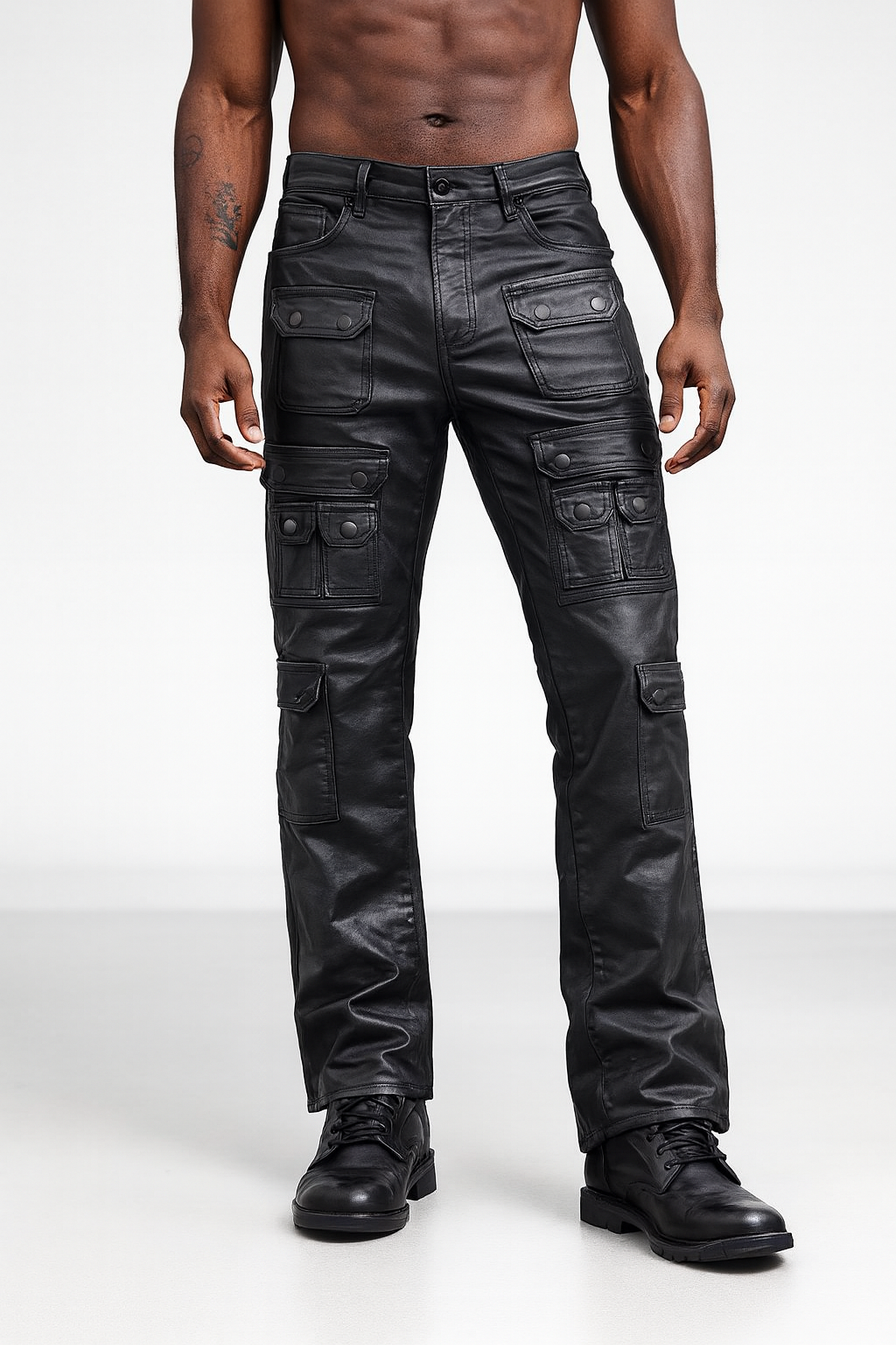 Coated Cargo Stacked Jeans
