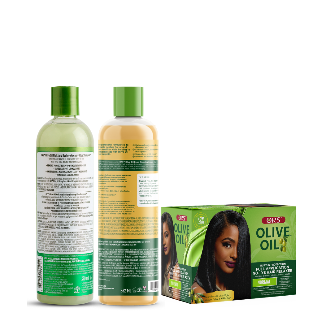 ORS Olive Oil Shampoo, Conditioner & Full Application No-Lyer Relaxer 3-Piece Set