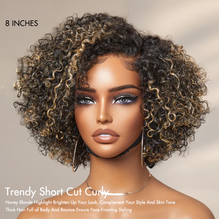 TedHair 8 inch Trendy Short Cut Curly Minimalist HD Lace Glueless Side Part Wig
