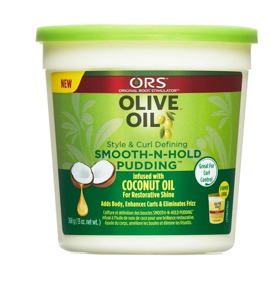 ORS Olive Oil Style & Curl Defining Smooth-N-Hold Pudding for All Hair Types, Lasting Hold, 13oz