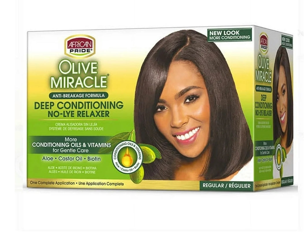 African Pride Olive Miracle Regular Deep Conditioning Anti-Breakage No-Lye Relaxer, Curly, Coiled, Adult
