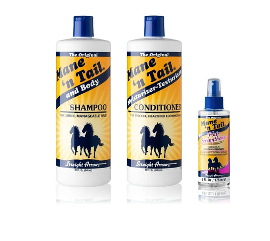 Mane 'n Tail Shampoo & Conditioner Combo (32 oz Each) with Hair Strengthener (6 oz) – Repairs Damaged Hair, Adds Hydration & Promotes Healthier, Thicker Hair