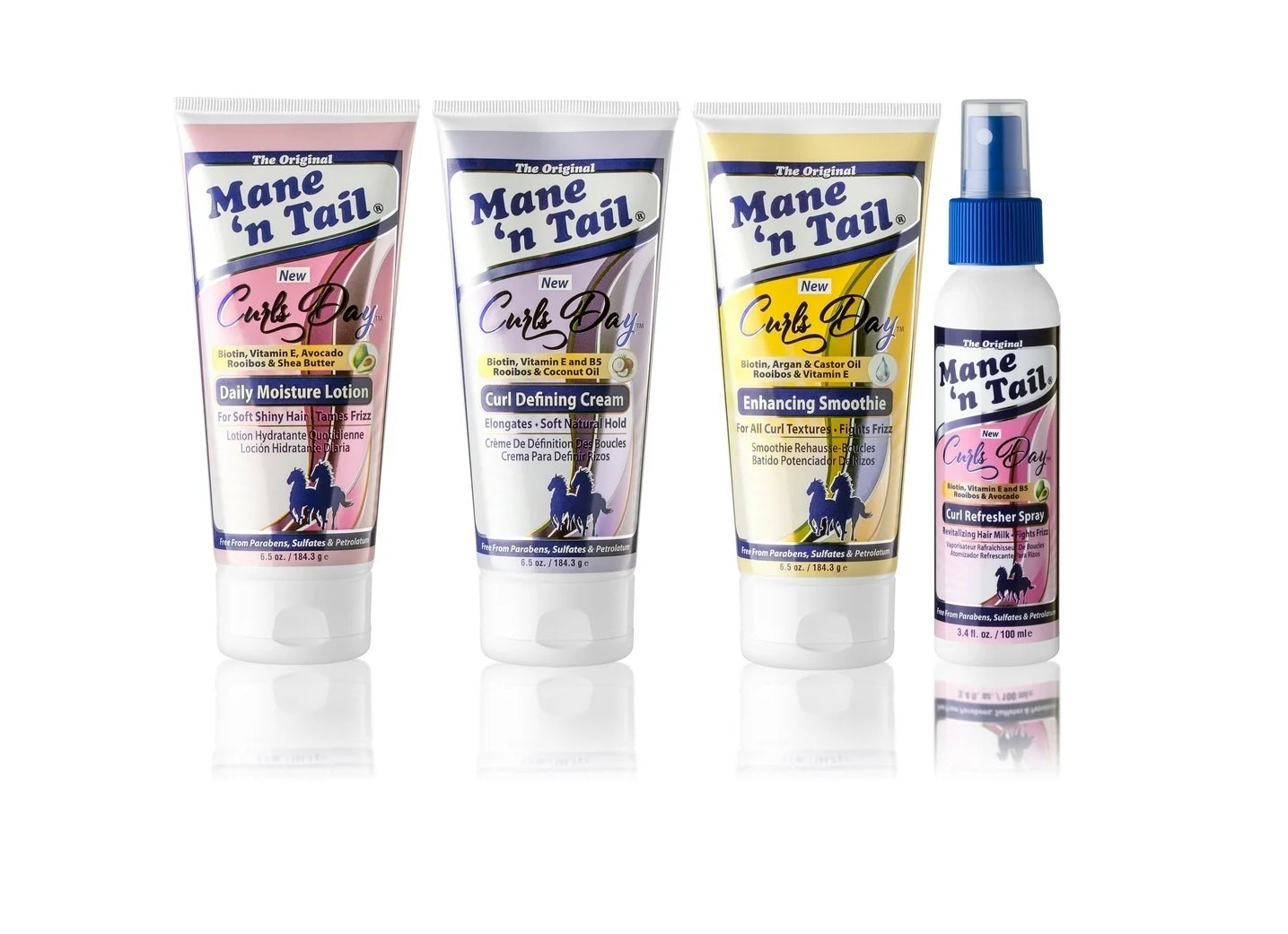 Mane 'n Tail: Curls Day Full Line Set | Curls Defining Cream (6.5 Oz) + Enhancing Smoothies (6.5 Oz) + Daily Moisture Lotion (6.5 Oz) + Curl Refresher Spray (3.4 Oz)
