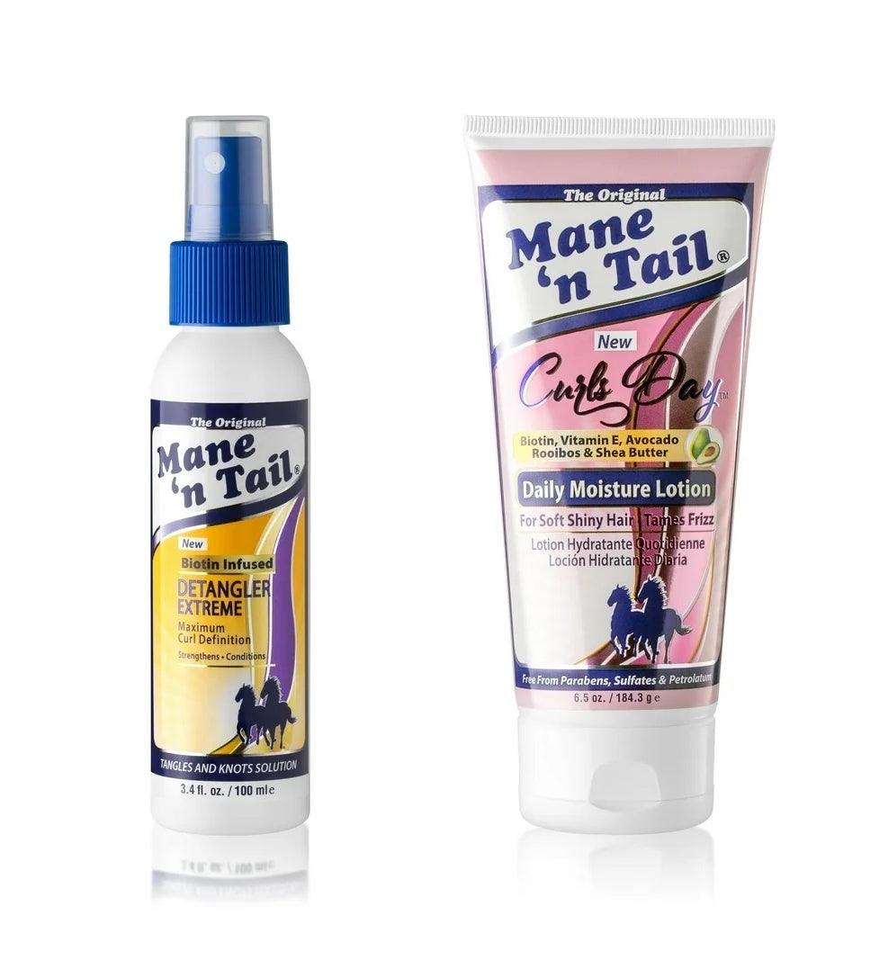 Mane 'n Tail: Extreme Detangler (3.4 Oz) + Curls Day Daily Lotion (6.5 Oz), Provides Maximum Curl Refreshing Biotin Infused & Strengthening
