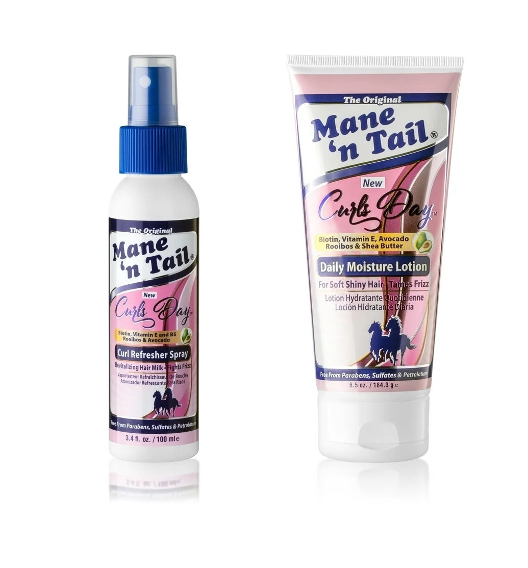 Mane 'n Tail: Curls Day Spray (3.4 Oz) + Daily Moisture Lotion (6.5 Oz) with Biotin, Vitamin and B5 Rooibos & Avocado Revitalizing Hair Milk Fights Frizz