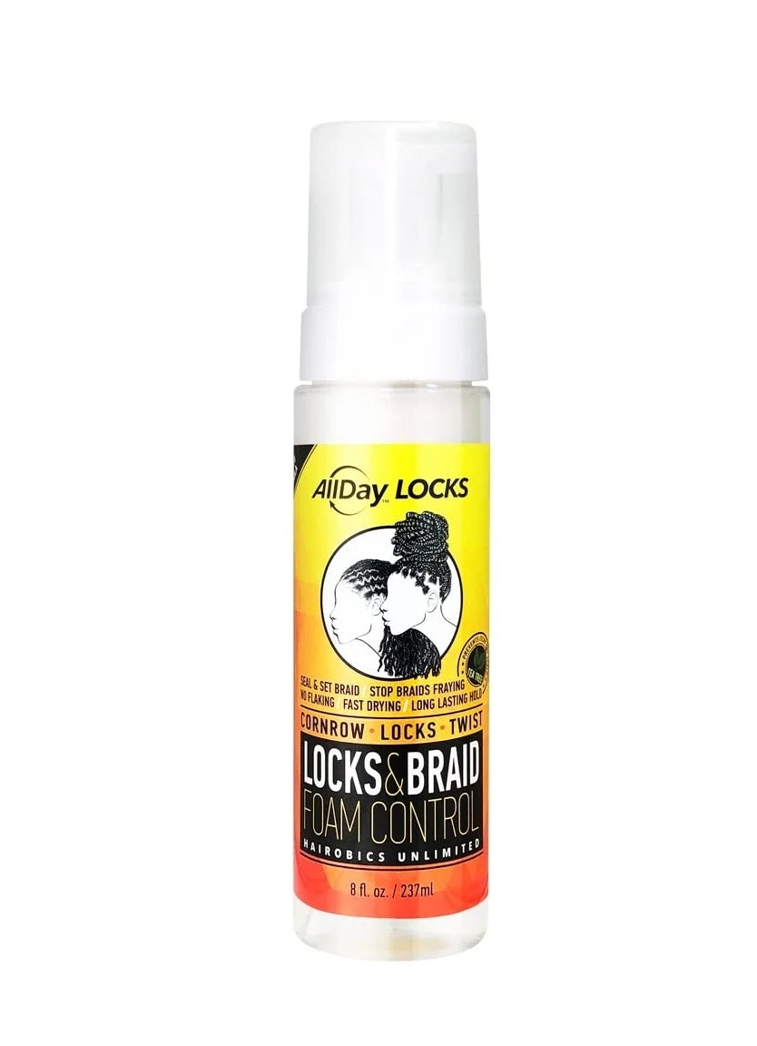 AllDay Locks Braid Foam | Long Lasting Mousse for Style & Shine | No Frizz or Fraying | Moisturizes & Seals Braids, Locks, Twists, Cornrows | 8 oz C30