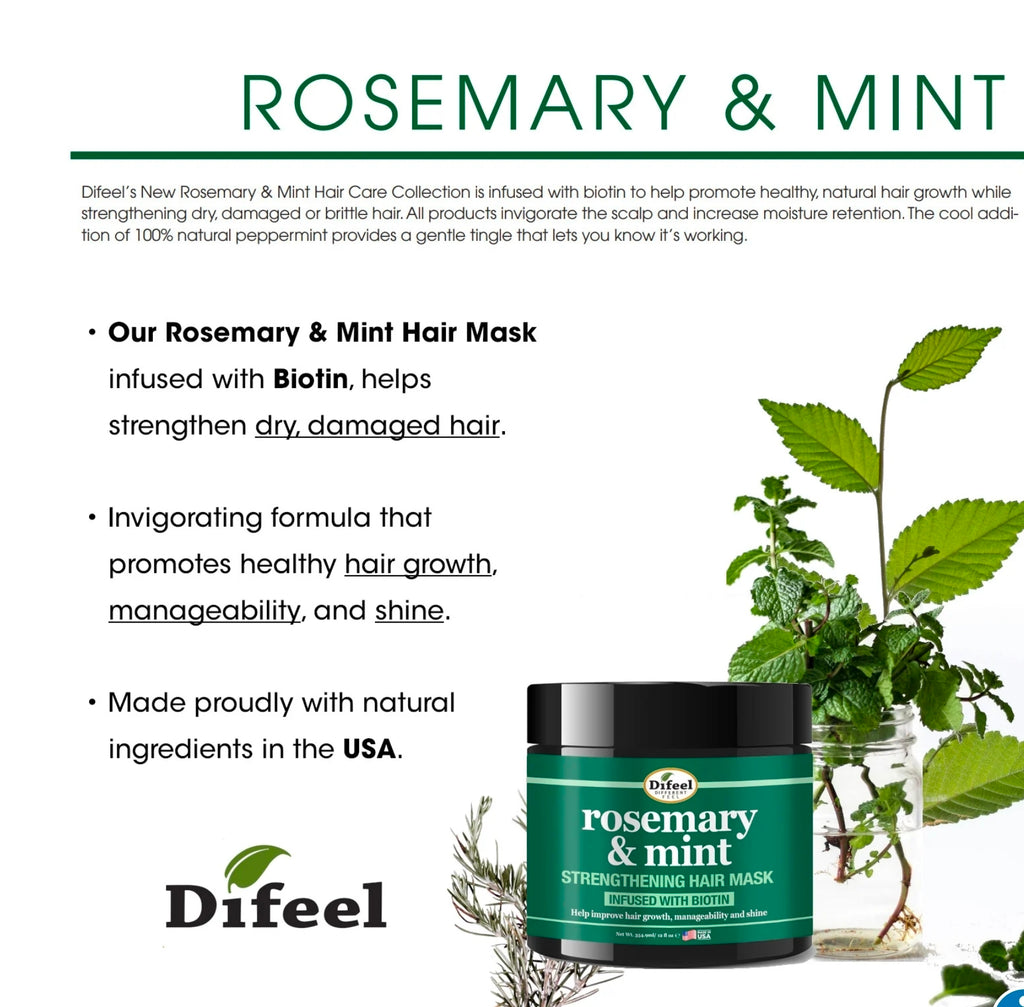 Difeel Rosemary and Mint Strengthening Hair Mask with Biotin 12 oz.