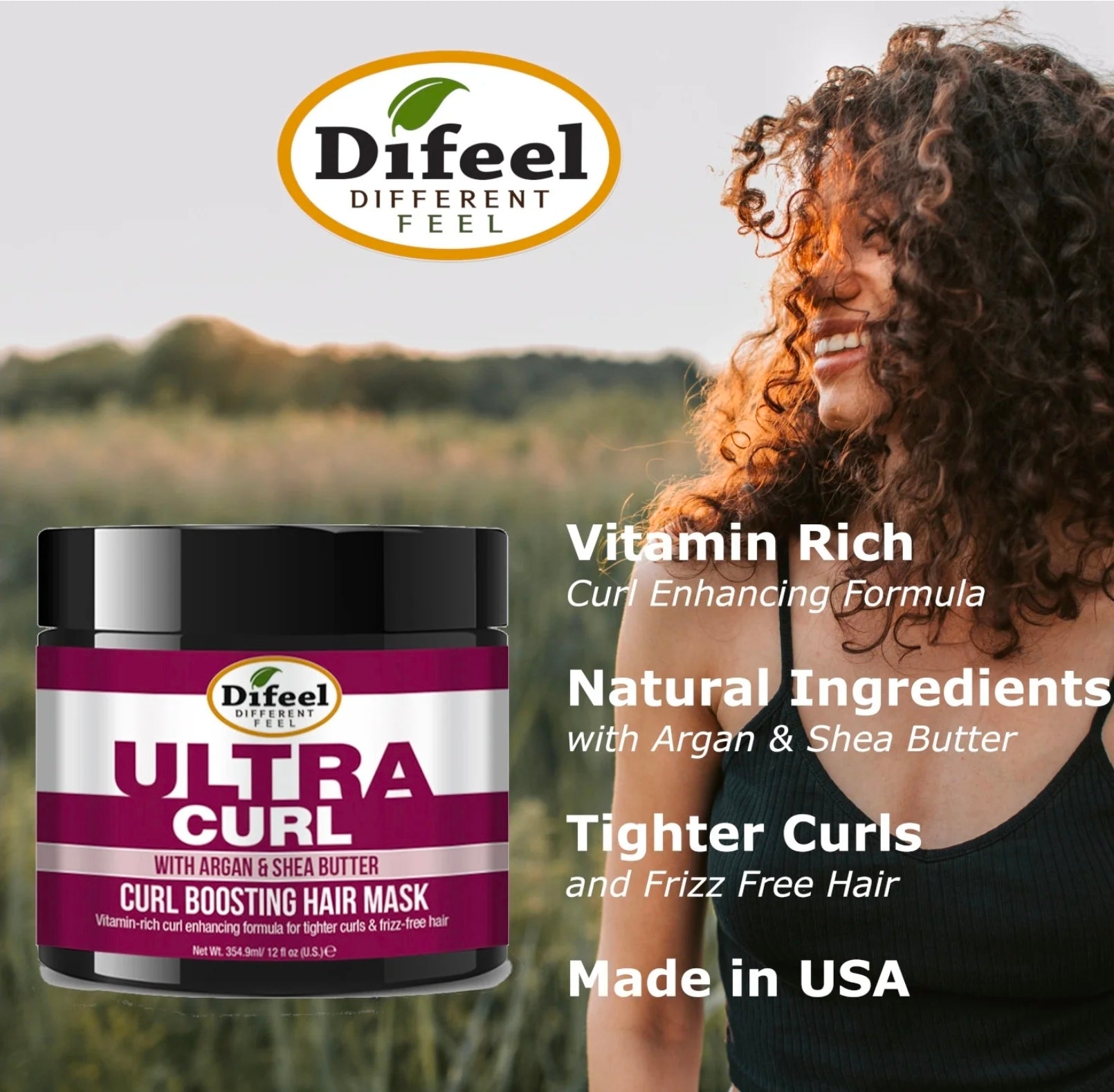 Difeel Ultra Curl with Argan & Shea Butter - Curl Boosting Hair Mask 12 oz.