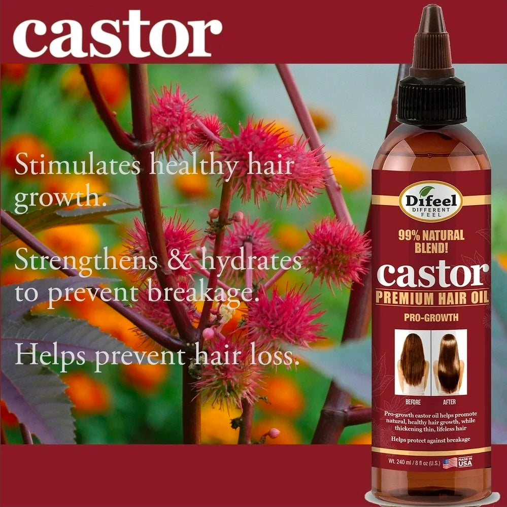 Difeel Pro-Growth with Castor Oil 3-PC Large Hair Care Set - Shampoo 33.8oz, Conditioner 33.8oz, & Hair Oil 8oz
