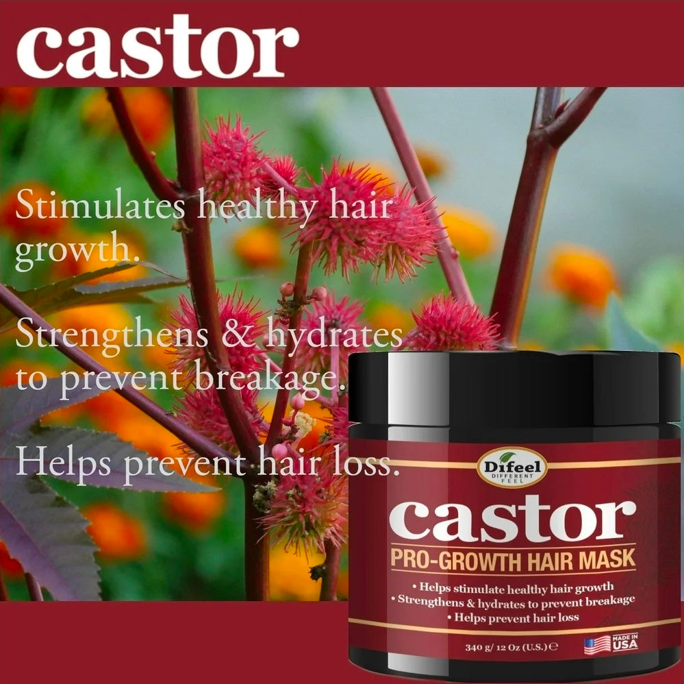 Difeel Pro-Growth with Castor Oil 4-PC Ultimate Hair Care Set - Shampoo 33.8oz, Conditioner 33.8oz, Hair Mask 12oz & Hair Oil 8oz
