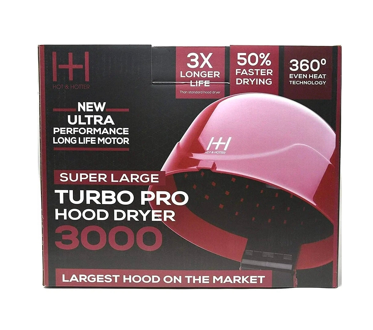 Hot & Hotter Super Large Turbo Pro Hood Dryer 3000, 1 Count Portable Salon Hair Dryer, Red