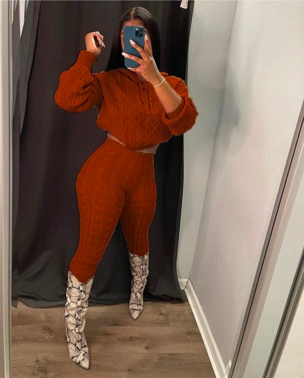 Long Sleeve Hooded Crop Top Pullover & Pants | Sweatsuits Set