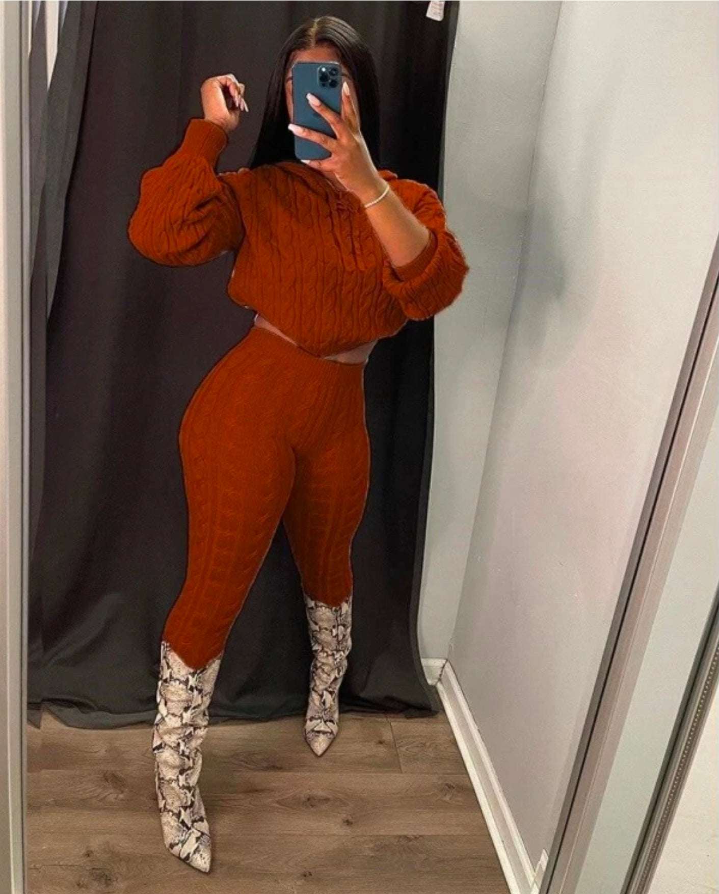 Long Sleeve Hooded Crop Top Pullover & Pants | Sweatsuits Set