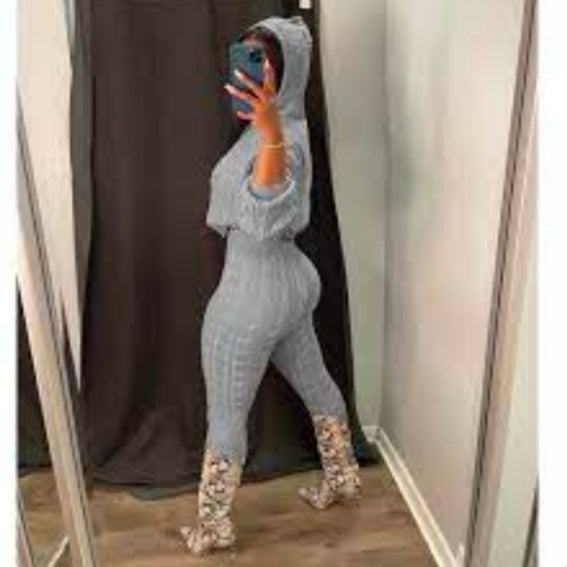 Long Sleeve Hooded Crop Top Pullover & Pants | Sweatsuits Set