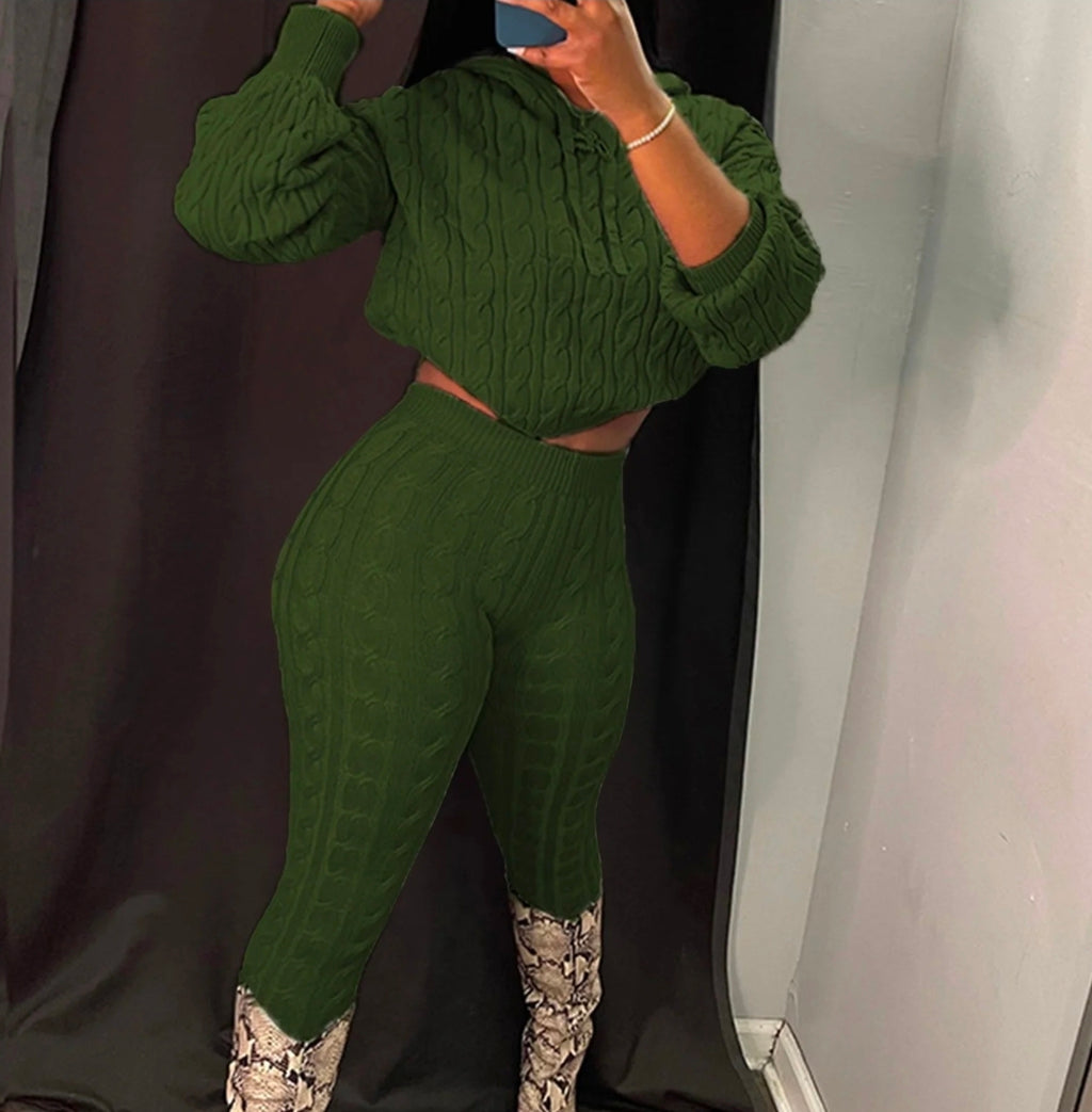 Long Sleeve Hooded Crop Top Pullover & Pants | Sweatsuits Set