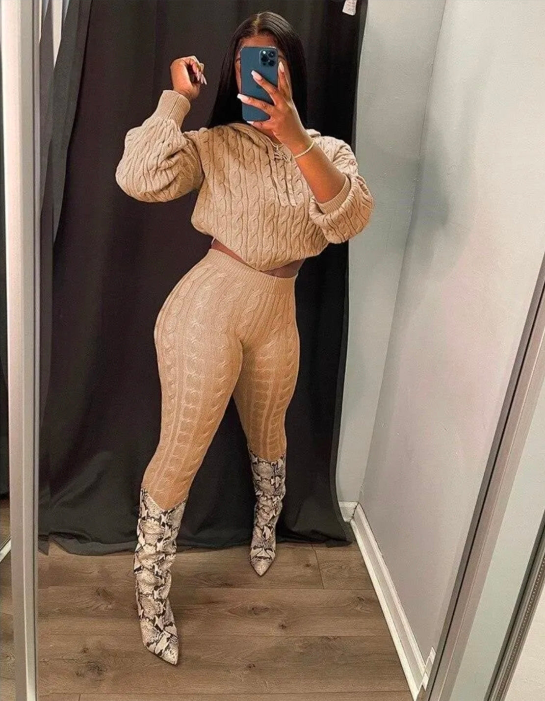 Long Sleeve Hooded Crop Top Pullover & Pants | Sweatsuits Set