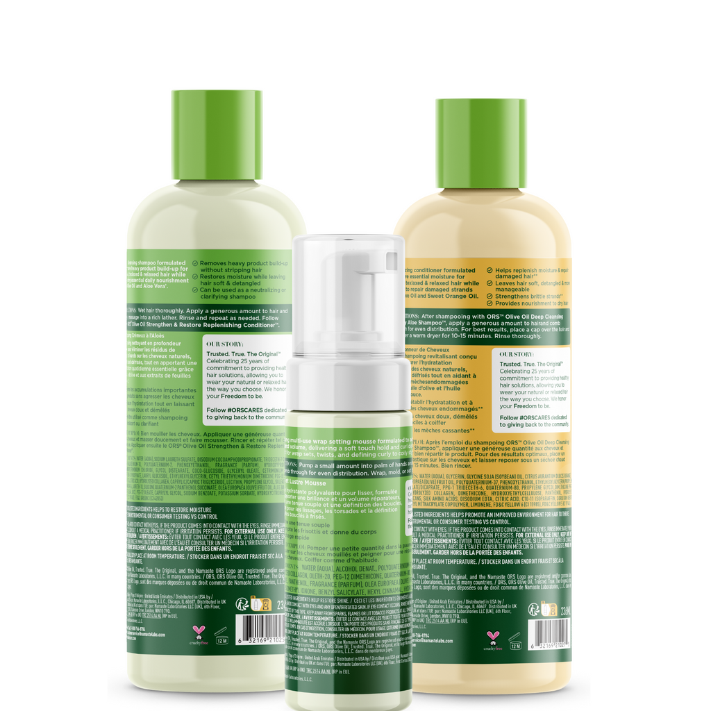 ORS Olive Oil Shampoo, Conditioner & Wrap Set Mousse 3-Piece Set