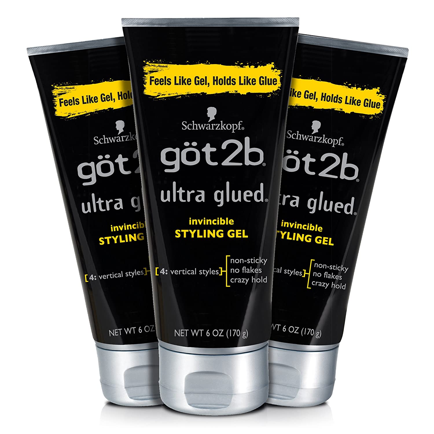 Got2b Ultra Glued Invincible Styling Hair Gel, 1.25 Oz.,Pack of 3