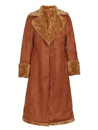 Western Vintage Faux Suede Plush Warm Coat in Brown