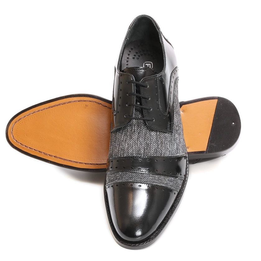 Leather Textile Derby Style Men Dress Shoes