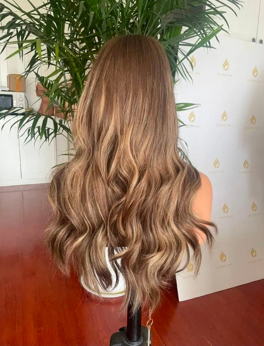 Balayage Lace Wig: Long Wavy Blonde Brown Human Hair